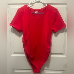 Bright Red Ruched Side Bodysuit – Size XL